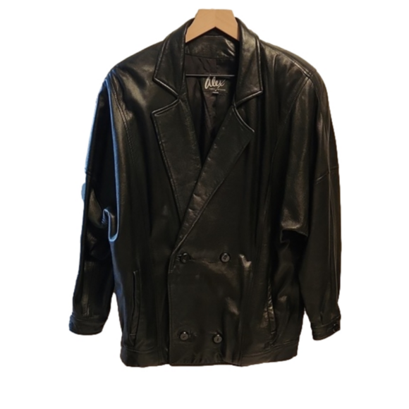 Vintage Alex black genuine leather double breasted jacket - Picture 1 of 11